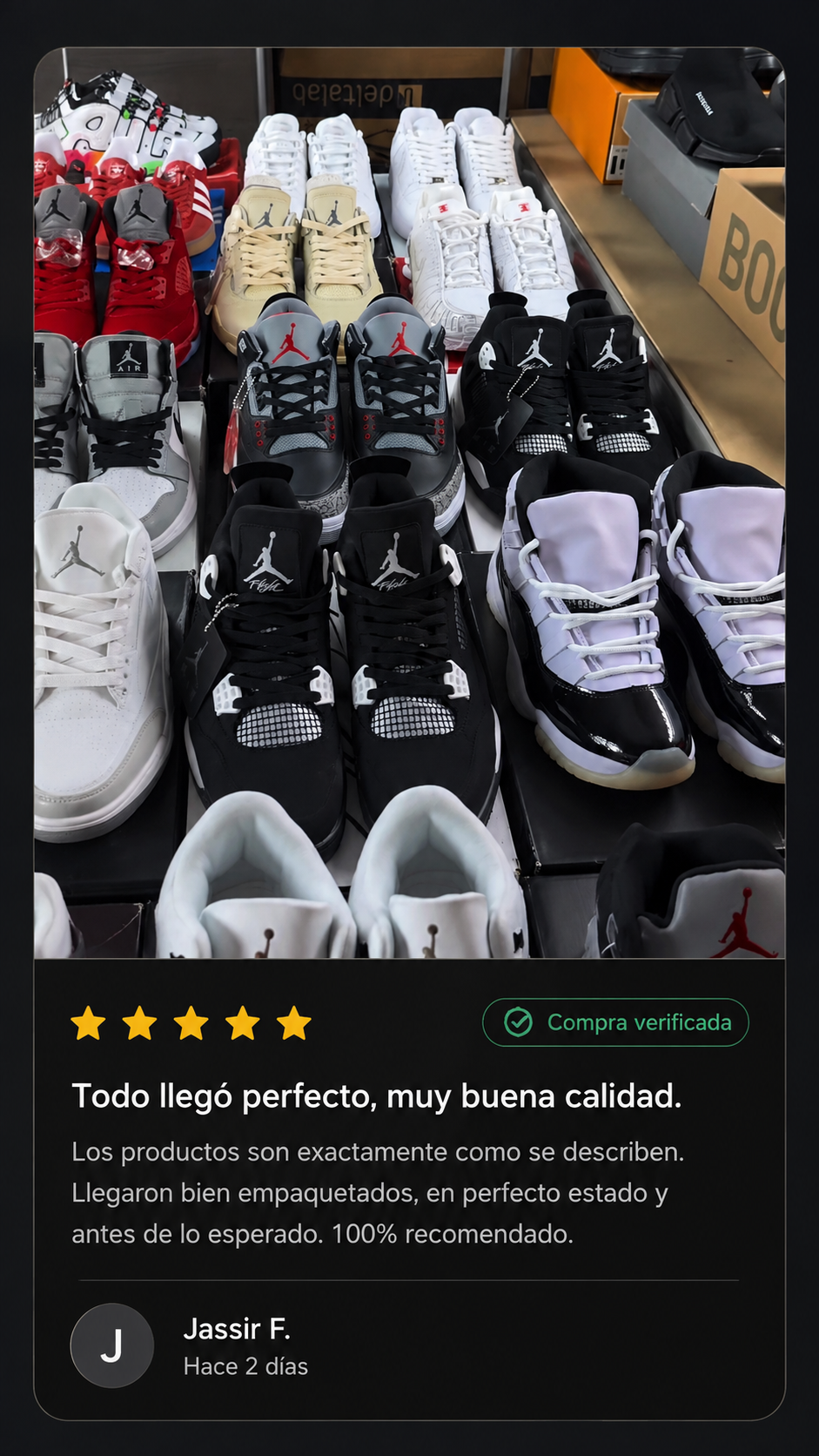 Reseña de Jassir F. con zapatillas recibidas