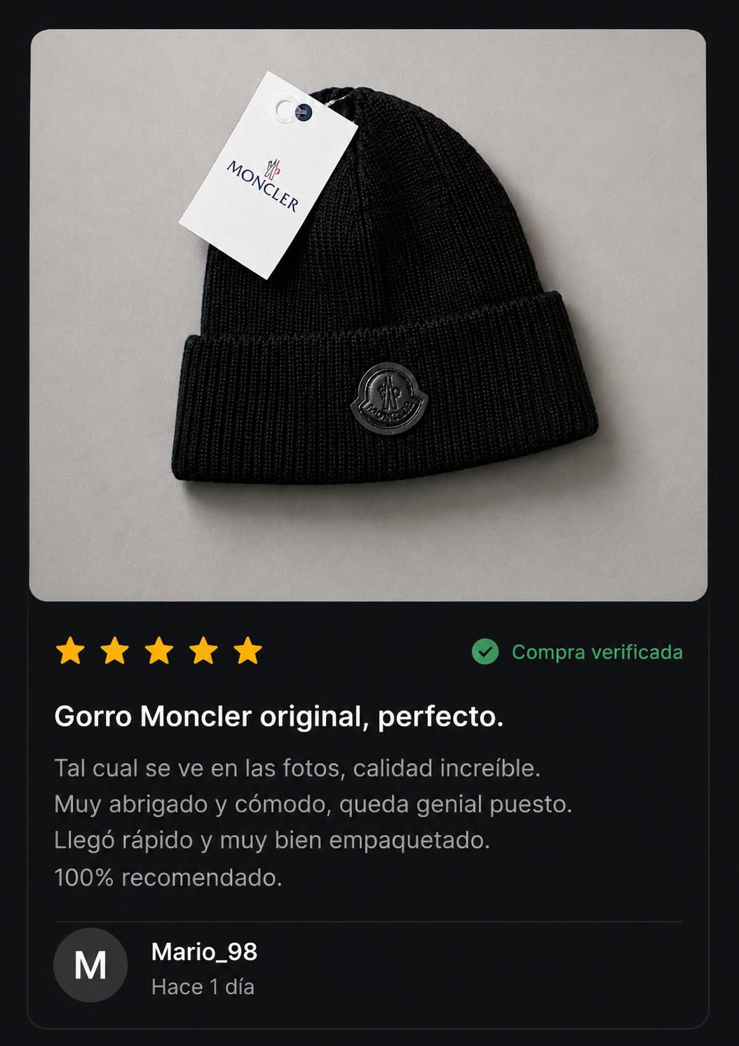 Reseña de Mario_98 con un gorro recibido