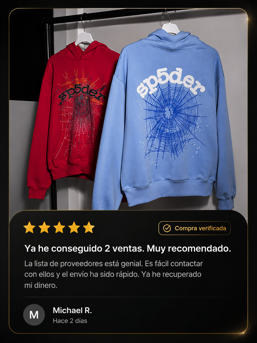 Reseña de Michael R. con sudaderas recibidas